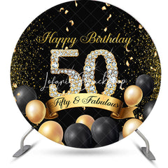 Lofaris Black Gold Balloons Round 50th Birthday Backdrop