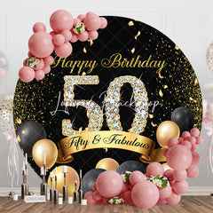 Lofaris Black Gold Balloons Round 50th Birthday Backdrop