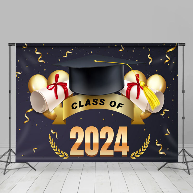 Lofaris Black Gold Caps Class Of 2024 Graduation Backdrop