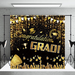 Lofaris Black Gold Caps Congratulation Grad Party Backdrop