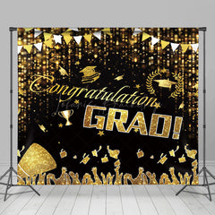 Lofaris Black Gold Caps Congratulation Grad Party Backdrop