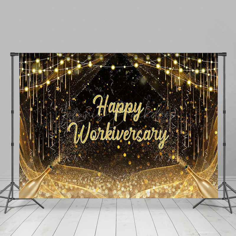 Lofaris Black Gold Champagne Happy Workiversary Backdrop