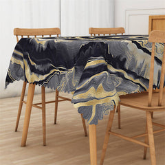 Lofaris Black Gold Circle Artistic Rectangle Tablecloth