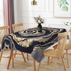 Lofaris Black Gold Circle Artistic Rectangle Tablecloth