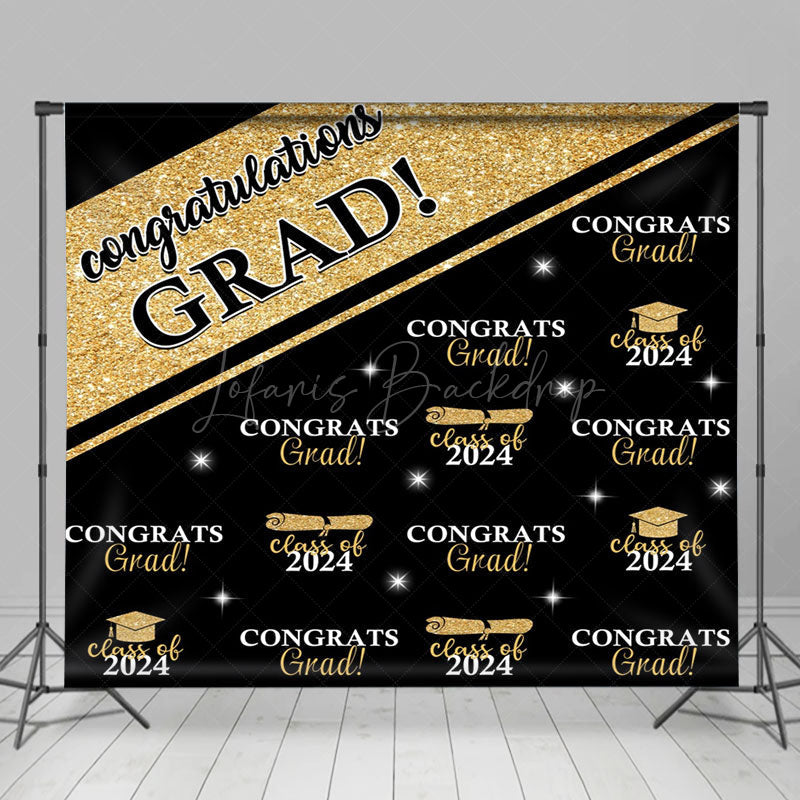 Lofaris Black Gold Congrats Grad Repeat Graduation Backdrop