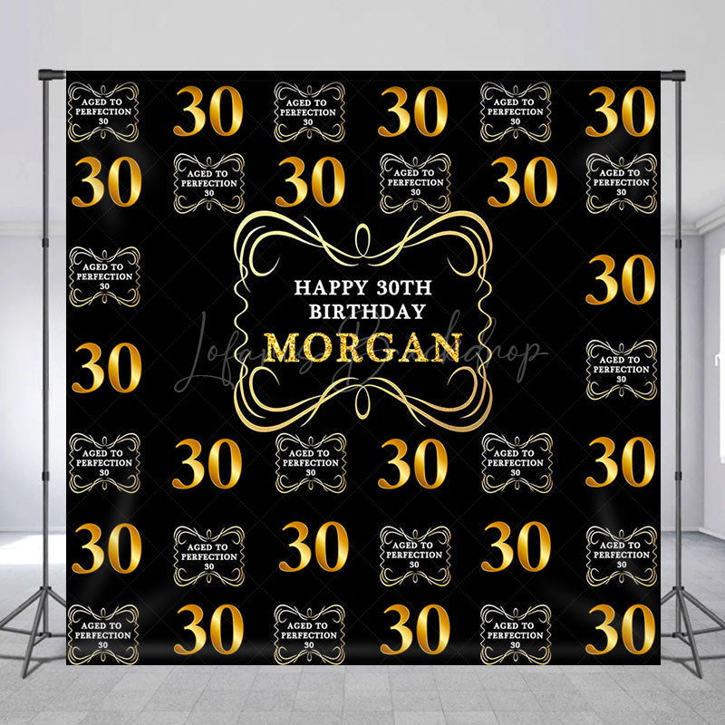 Lofaris Black Gold Custom Name Happy 30th Birthday Backdrop