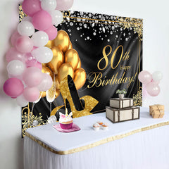 Lofaris Black Gold Diamond Balloons 80th Birthday Backdrop