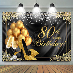 Lofaris Black Gold Diamond Balloons 80th Birthday Backdrop