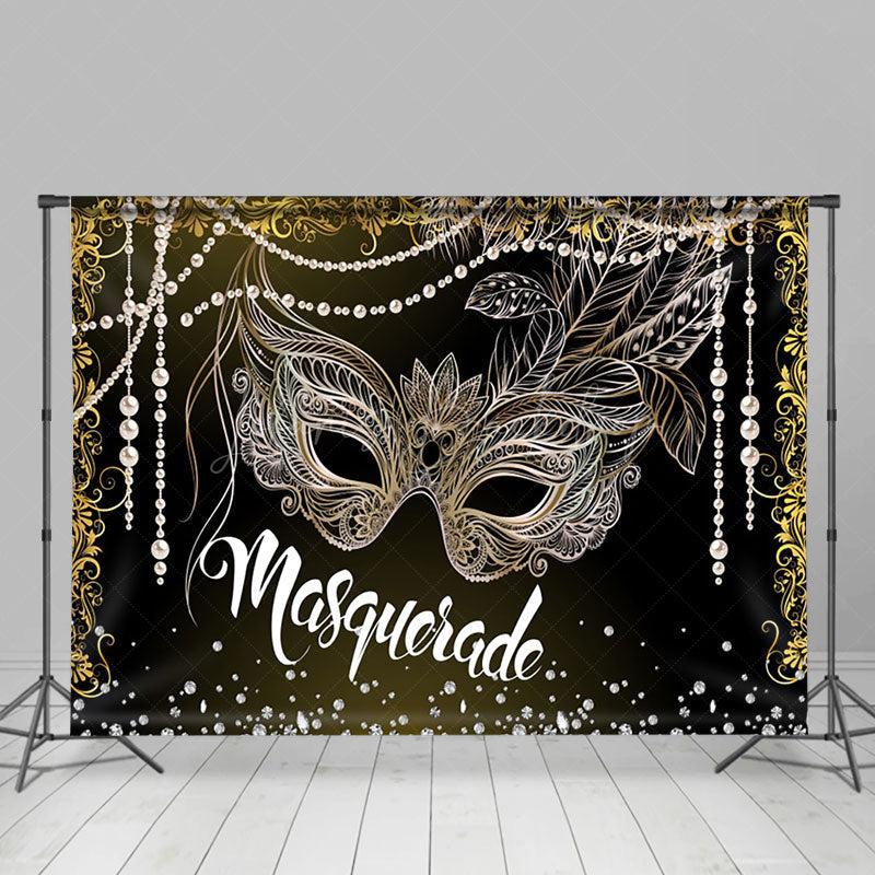 Lofaris Black Gold Diamond Pearl Masquerade Party Backdrop