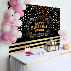 Lofaris Black Gold Dots Stars Happy Birthday To You Backdrop