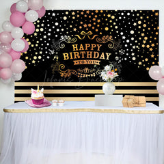 Lofaris Black Gold Dots Stars Happy Birthday To You Backdrop