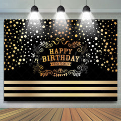 Lofaris Black Gold Dots Stars Happy Birthday To You Backdrop