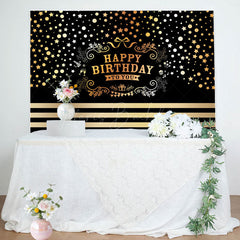 Lofaris Black Gold Dots Stars Happy Birthday To You Backdrop