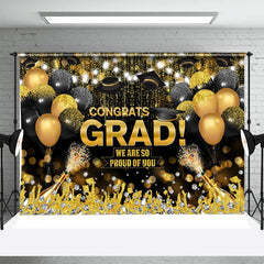 Lofaris Black Gold Glitter Balloon Bokeh Graduation Backdrop