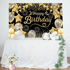 Lofaris Black Gold Glitter Balloons Sparkle Birthday Backdrop