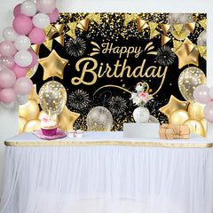 Lofaris Black Gold Glitter Balloons Sparkle Birthday Backdrop