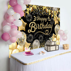 Lofaris Black Gold Glitter Balloons Sparkle Birthday Backdrop