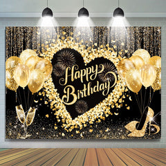 Lofaris Black Gold Glitter Balloons Women Birthday Backdrop