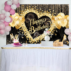 Lofaris Black Gold Glitter Balloons Women Birthday Backdrop