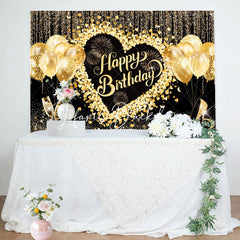 Lofaris Black Gold Glitter Balloons Women Birthday Backdrop