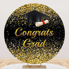 Lofaris Black Gold Glitter Cap Circle Graduation Backdrop