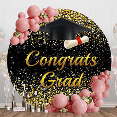 Lofaris Black Gold Glitter Cap Circle Graduation Backdrop