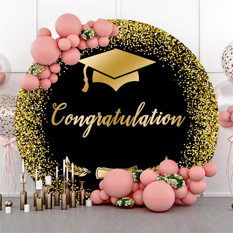 Lofaris Black Gold Glitter Cap Round Graduation Backdrop