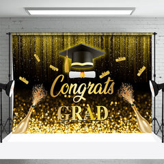 Lofaris Black Gold Glitter Champagne Graduation Backdrop