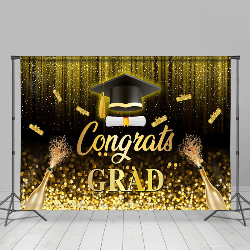 Lofaris Black Gold Glitter Champagne Graduation Backdrop