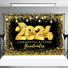 Lofaris Black Gold Glitter Class Of 2024 Graduation Backdrop