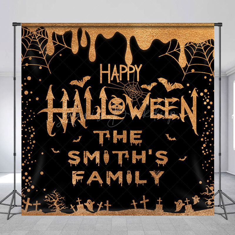 Lofaris Black Gold Glitter Custom Happy Halloween Backdrop