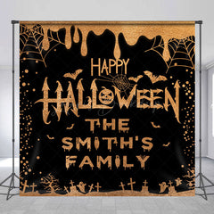 Lofaris Black Gold Glitter Custom Happy Halloween Backdrop