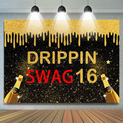 Lofaris Black Gold Glitter Drippin Swag 16 Birthday Backdrop