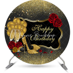 Lofaris Black Gold Glitter High Heel Round Birthday Backdrop