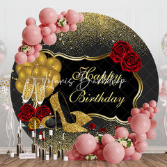 Lofaris Black Gold Glitter High Heel Round Birthday Backdrop