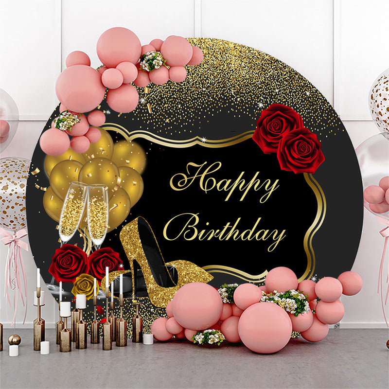 Lofaris Black Gold Glitter High Heel Round Birthday Backdrop