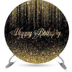 Lofaris Black Gold Glitter Ribbons Round Birthday Backdrop