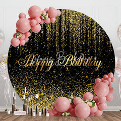 Lofaris Black Gold Glitter Ribbons Round Birthday Backdrop