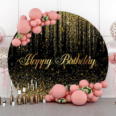 Lofaris Black Gold Glitter Ribbons Round Birthday Backdrop