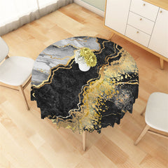 Lofaris Black Gold Grey Marble Abstract Round Tablecloth