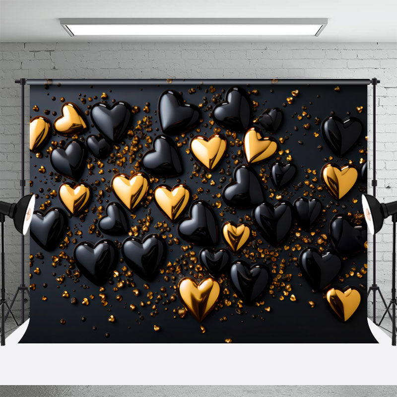 Lofaris Black Gold Heart Sparkle Valentines Day Backdrop