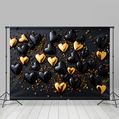 Lofaris Black Gold Heart Sparkle Valentines Day Backdrop