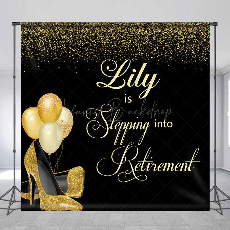 Lofaris Black Gold High Heel Custom Name Retirement Backdrop