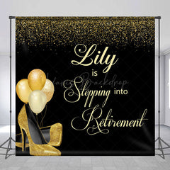 Lofaris Black Gold High Heel Custom Name Retirement Backdrop