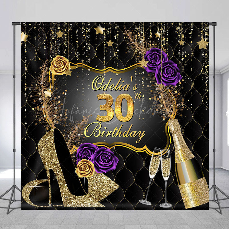 Lofaris Black Gold High Heels Custom 30th Birthday Backdrop