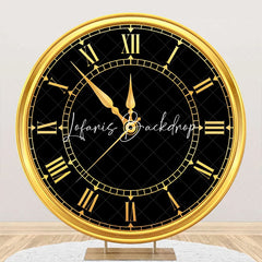 Lofaris Black Gold Laeacco Clock Round Birthday Backdrop