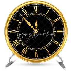 Lofaris Black Gold Laeacco Clock Round Birthday Backdrop