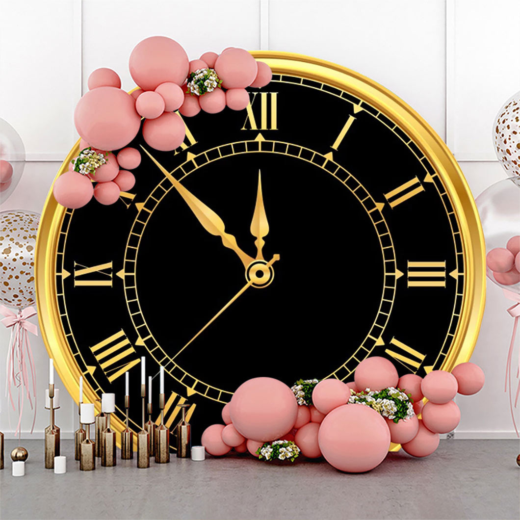 Lofaris Black Gold Laeacco Clock Round Birthday Backdrop