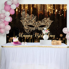 Lofaris Black Gold Mask Glitter Bokeh Happy Birthday Backdrop