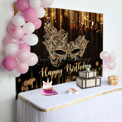 Lofaris Black Gold Mask Glitter Bokeh Happy Birthday Backdrop